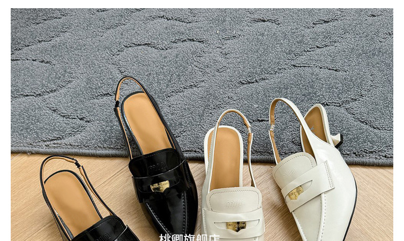 Giày sandal hở lưng nữ mũi nhọn gót thấp da mềm — Màu đen chi tiết 34