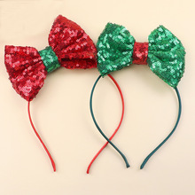 圣诞节亮片蝴蝶结发箍亚马逊跨境红色头箍儿童节日派对装饰头饰
