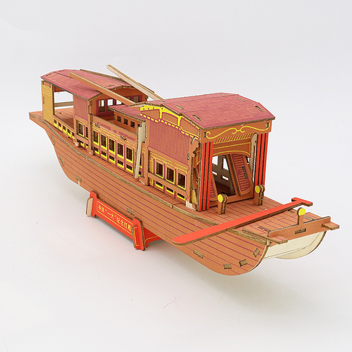 Jiaxing Nanhu Red Boat Model Handmade DIY Assembled Ornaments Wooden 3D Three-dimensional Puzzle Building Block Boat Making Toy