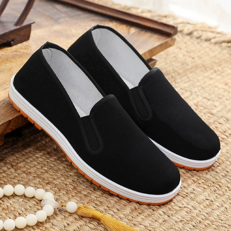 Весенне-летние старые пекинские тканевые туфли, мужские туфли на резиновой подошве, мягкая подошва, дышащие парусиновые туфли на толстой подошве, рабочая обувь для защиты труда, мужские туфли на плоской подошве
