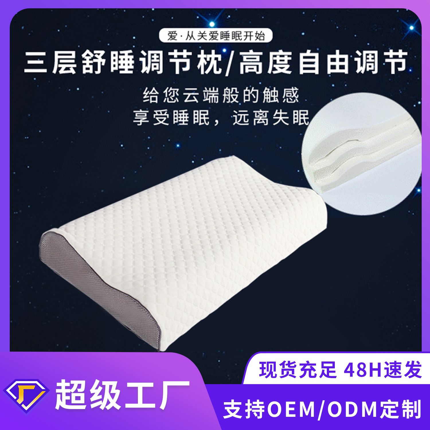 Almohada ajustable de espuma viscoelástica transfronteriza de tres zonas, la almohada ajustable en altura más vendida de Amazon, almohada de memoria, soporte para el cuello de rebote lento