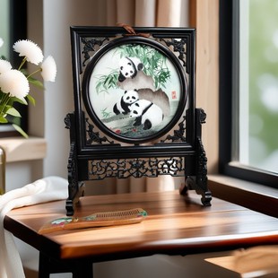 Shu Embroidered Panda Souvenirs Screen Crafts Ornaments Chinese Style Features Overseas Gifts for Teachers Embroidered Gifts