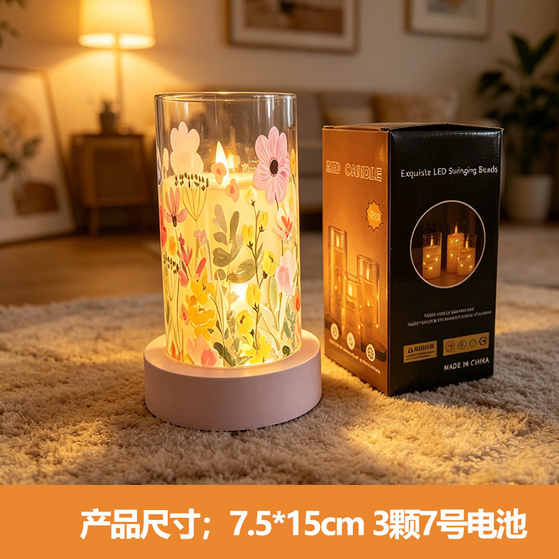 Acrílico personalizado LED simulación vela electrónica cumpleaños propuesta de compromiso decoración romántica atmósfera floral lámpara de aluminio