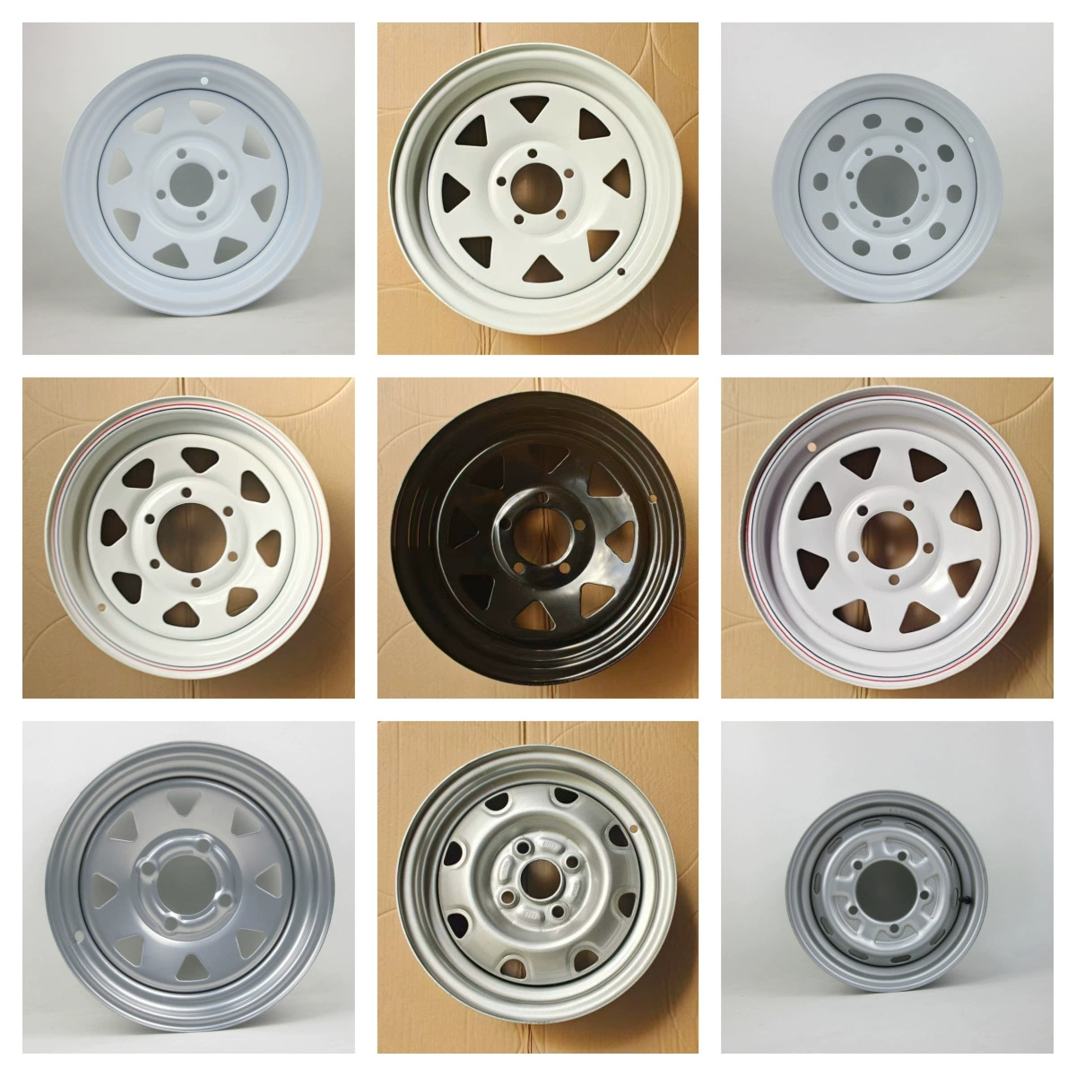 Прямые продажи с завода прицеп с соответствующим стальным ободом ступицы 12-16inch пластиковая порошковая гальванизация горячее цинкование полный набор спецификаций