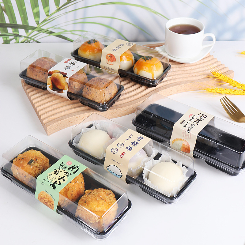 三个装雪媚娘蛋黄酥包装盒泡芙肉松小贝芙盒子不干胶3粒装西点盒