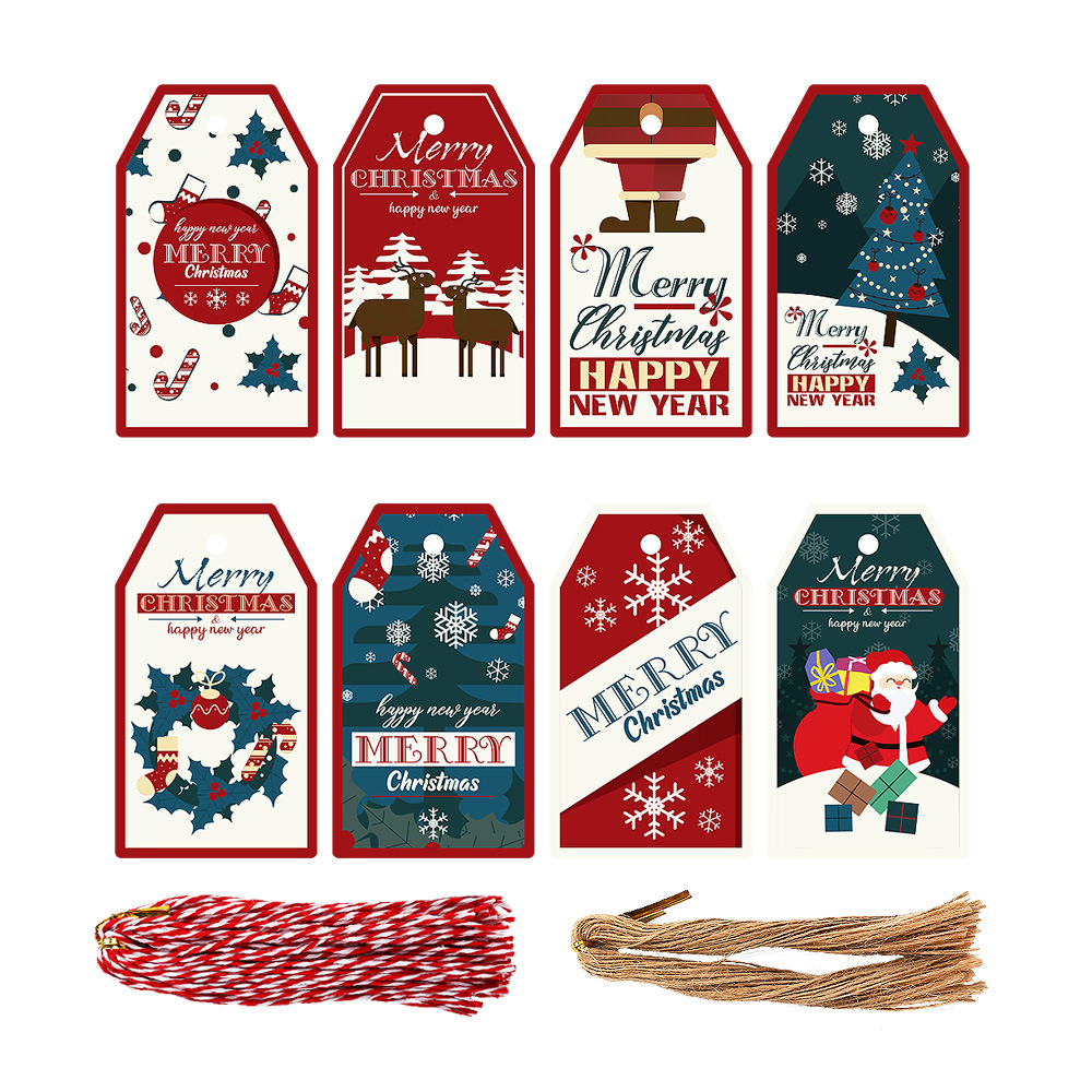 圣诞吊牌套装2023新品 8款组合含麻绳红白棉绳礼品挂牌圣诞节卡片