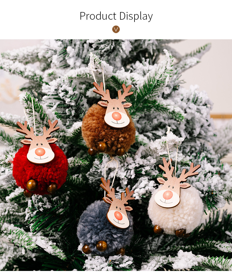 New Christmas decorations Large lamb pompoms elk pendants Festive Christmas tree pendants_voghion.com