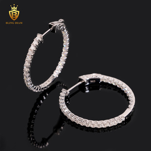 Ins New Hot Selling S925 Silver Inlaid Moissanite Round Large Earrings Wholesale Supply Simple Earrings