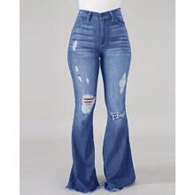 L 52937 High Elasticity Ripped Jeans High Waist Flared