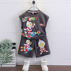2024 New Style Cool & Handsome Ultraman Boys' Summer Outfit: Stylish Sleeveless Two-Piece Set for Babies and Kids