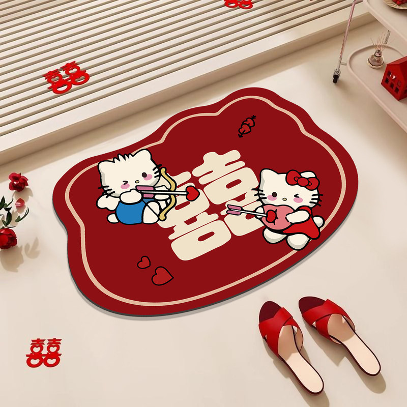 Red Hello Kitty Bathroom Absorbent Floor Mat Cartoon New Diatom Mud Non-Slip Foot Mat