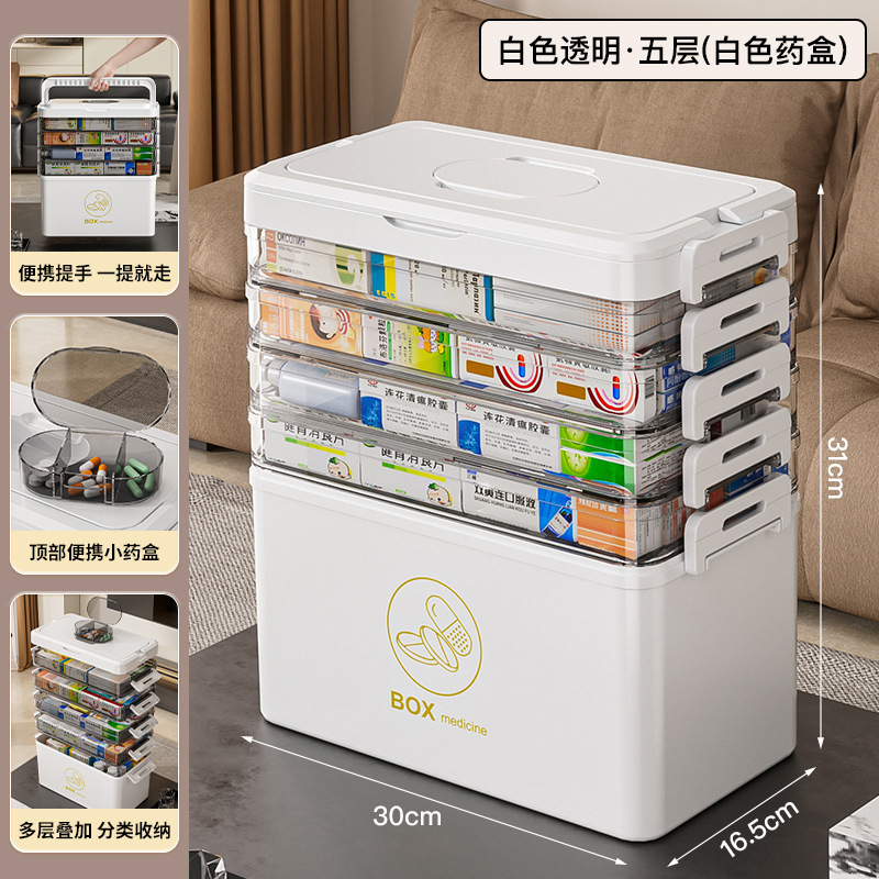 Caja Organizadora de Medicamentos de PET Multicapa Portátil para Hogar