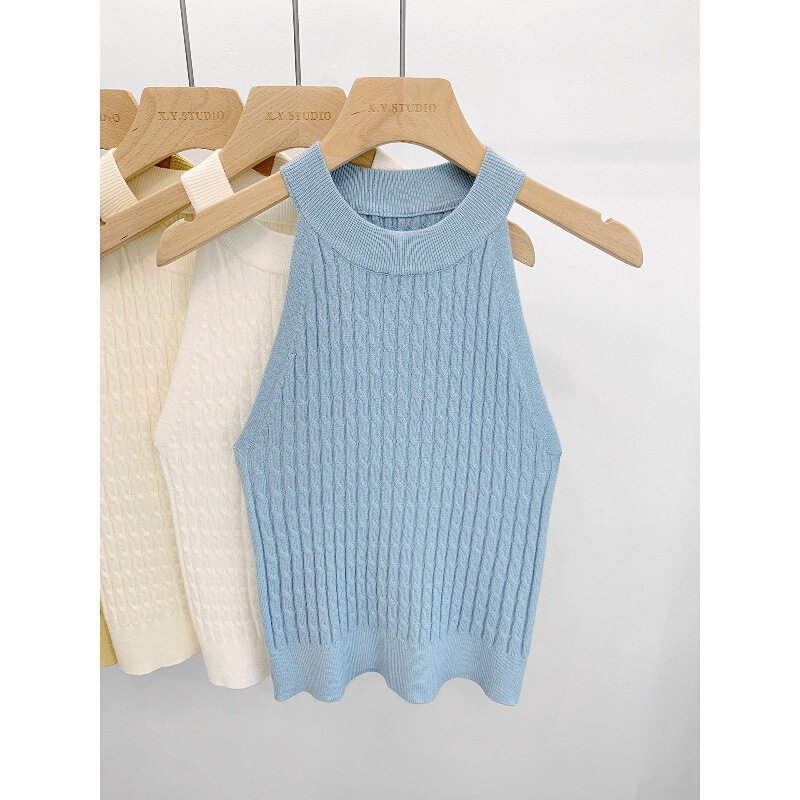 Halter Neck Knitted Camisole for Women, Summer 2025 New Style, Slim Fit, Sleeveless Top for Layering