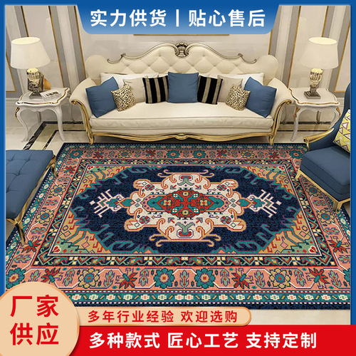 Cross-border ethnic storm Fringe Sisal 3D printed crystal velvet rug American retro living room bedroom bedside rug