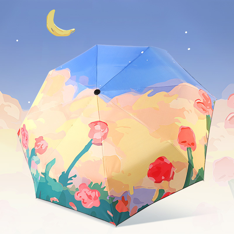 Sombrilla Plegable de Bolsillo con Vinilo Negro y Protección UV para Sol y Lluvia