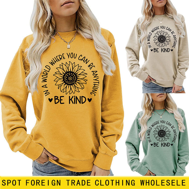 Amazon cross-border European and American IN A WORLD WHERE sunflower autumn and winter round neck autumn and winter long sleeve women's sweater