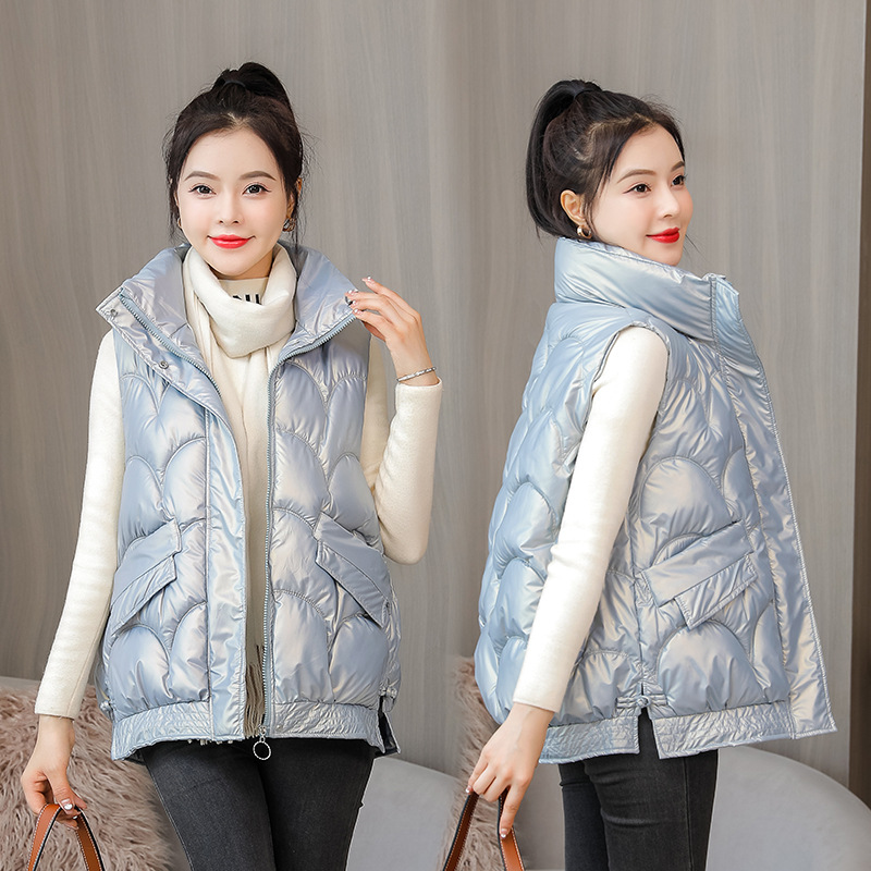 Coreano brillante lavar la capa de algodón de pluma suelta a prueba de viento impermeable chaleco de invierno corto chaleco de hombro chaqueta