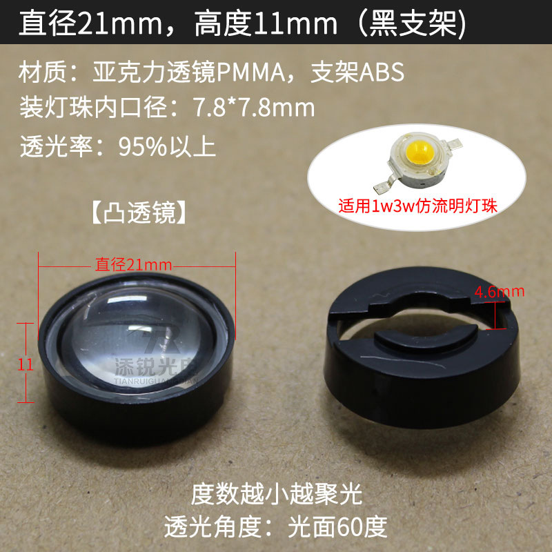 Опуклая линза диаметром 5 градусов-21 мм, черный кронштейн