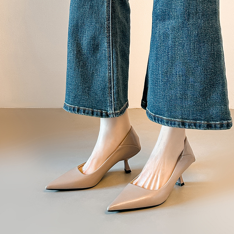 French-Style Nude Ultra-Soft High-Heeled Shoes for Women, New Versatile Elegant Pointed-Toe Pumps, Shallow Mouth Single Shoes, Work Shoes