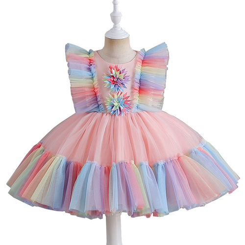 Children's dress skirt mesh puffy sleeveless princess dress flying sleeve short dress dress performance dress host dress