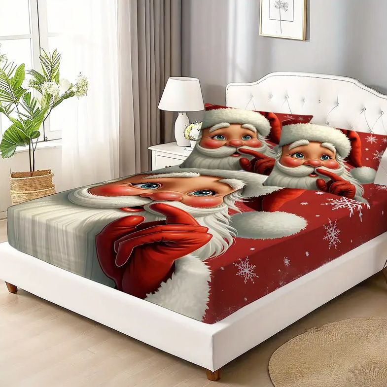 TEMU / JIT patrón clásico de Santa Claus impresión digital 3D kit de cama para diseñar se puede ajustar