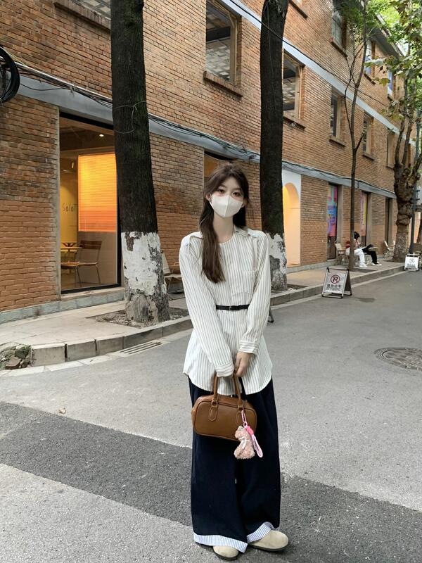 开春chic套装时尚职业穿搭长袖衬衫衬衣休闲阔腿裤子今年流行女装|undefined