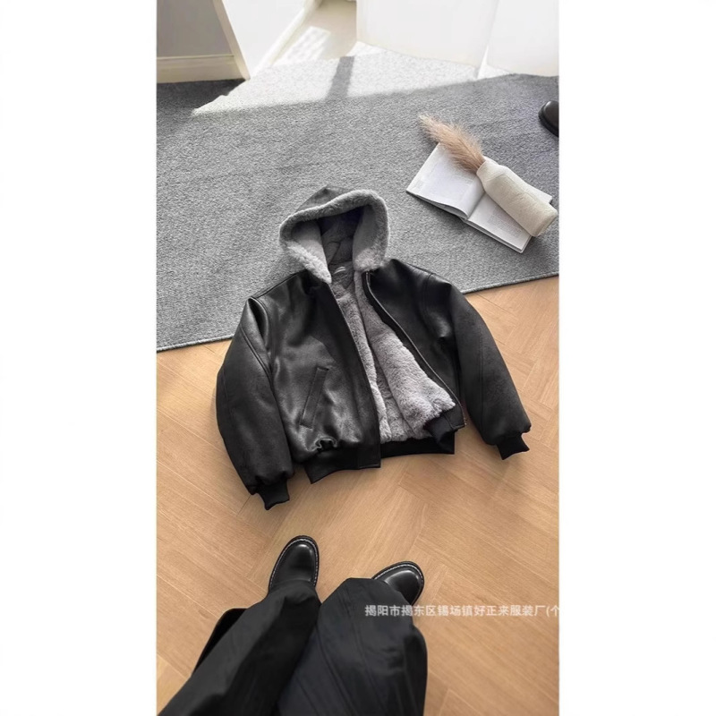 DESERTO frost crack skin 1500G imitation mink "a winter" hooded mountain carving PU leather coat DESERTO frost crack skin 1500G imitation mink "a winter" hooded mountain carving PU leather coat