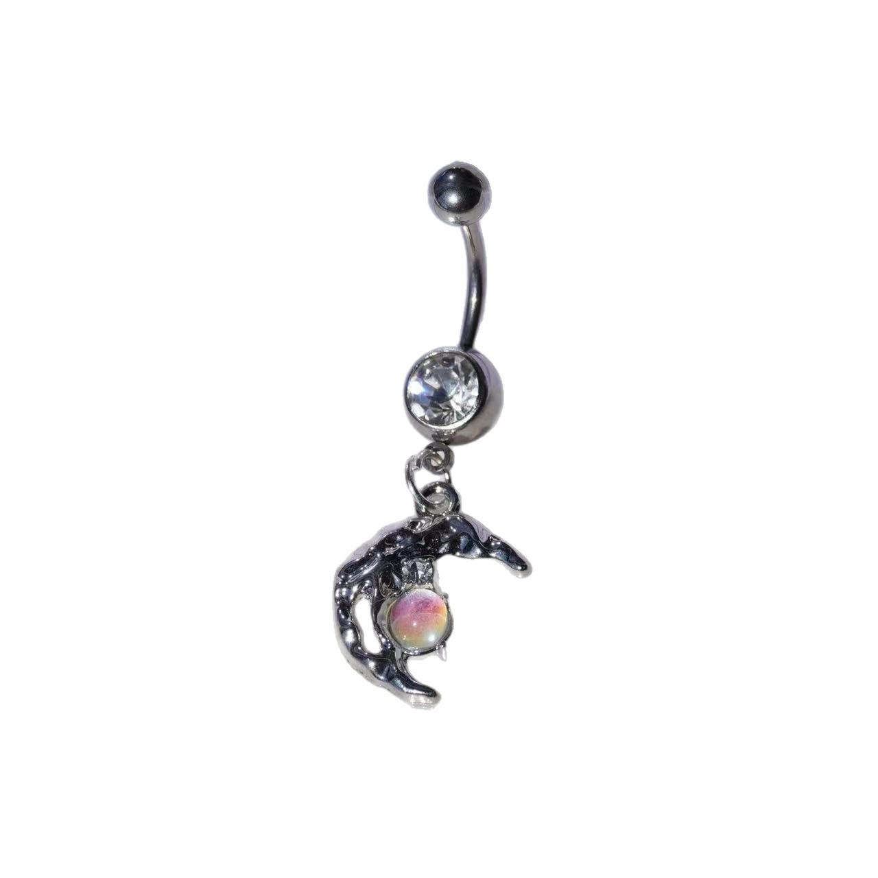 Piercing de umbigo estrela e lua em aço inoxidável com zircónia_voghion.com