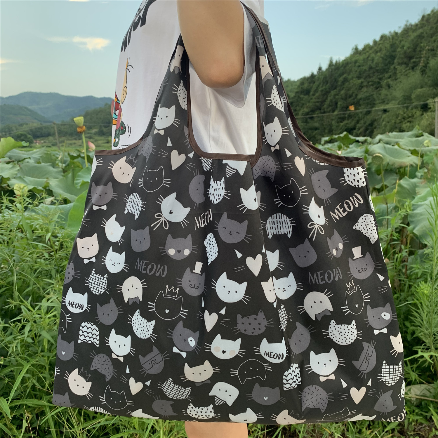 Bolsa de compras plegable de la protección del medio ambiente del paño de Oxford bolsa de almacenamiento portátil bolsa de supermercado grande bolsa de dibujos animados japonés