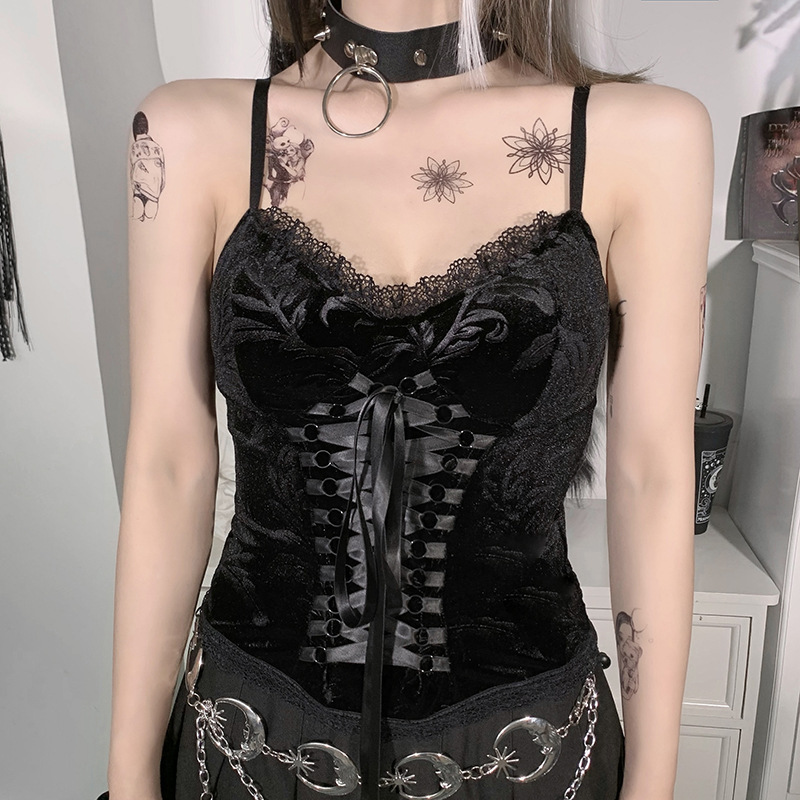 HY21106 dark sexy lace vintage top women's European and American summer black camisole vest women's clothing