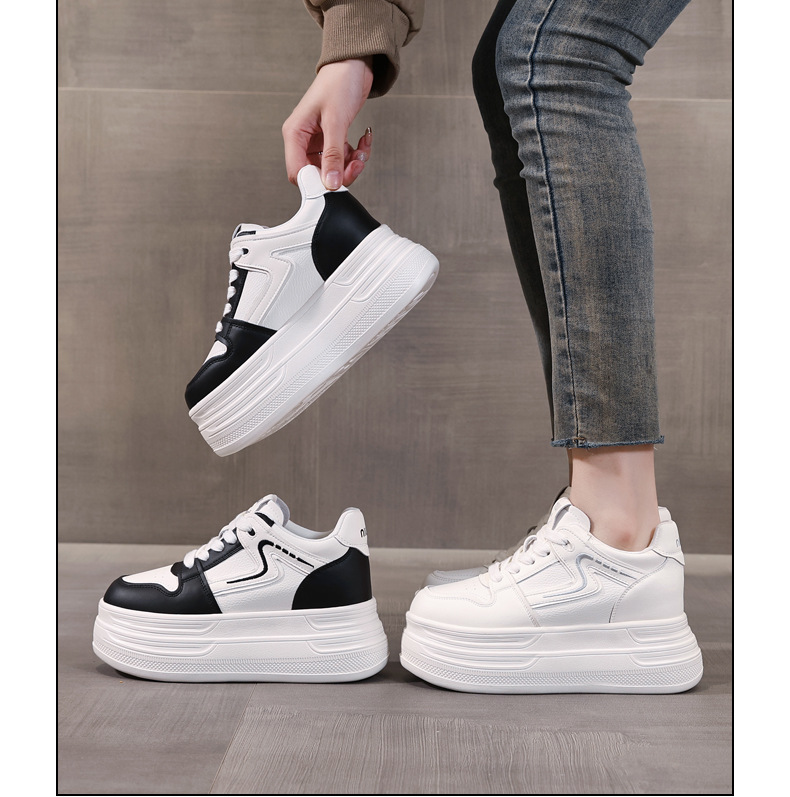 Giày sneaker nữ đế xuồng 8cm tăng chiều cao phong cách đa năng — đen chi tiết 17