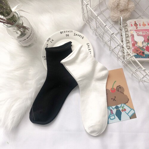 White ribbed ankle socks for spring and summer, breathable and comfortable, simple and versatile, suitable for young girls, crew length, wholesale.