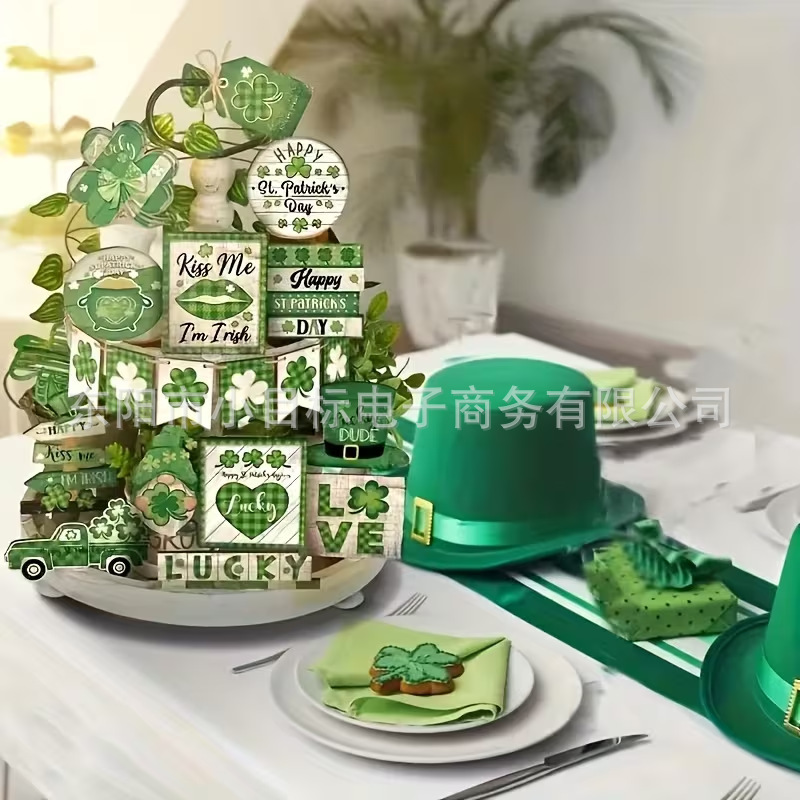 St. Patrick's Day Layered Tray Decoration for Home Kitchen Tabletop Party Farmhouse Wooden Sign Creative Ornament St. Patrick's Day Layered Tray Decoration for Home Kitchen Tabletop Party Farmhouse Wooden Sign Creative Ornament