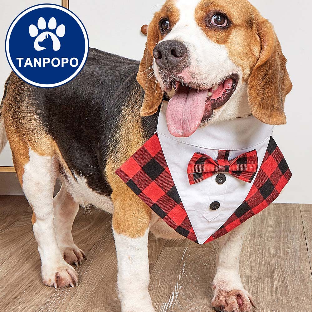 Tanpopo Navidad Plaid arco perro grande saliva toalla mascota perro triángulo toalla collar mascota al por mayor