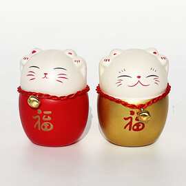 新年招财猫福桶冬青银柳挂件喜庆装饰红色花桶卡通猫年宵花配件