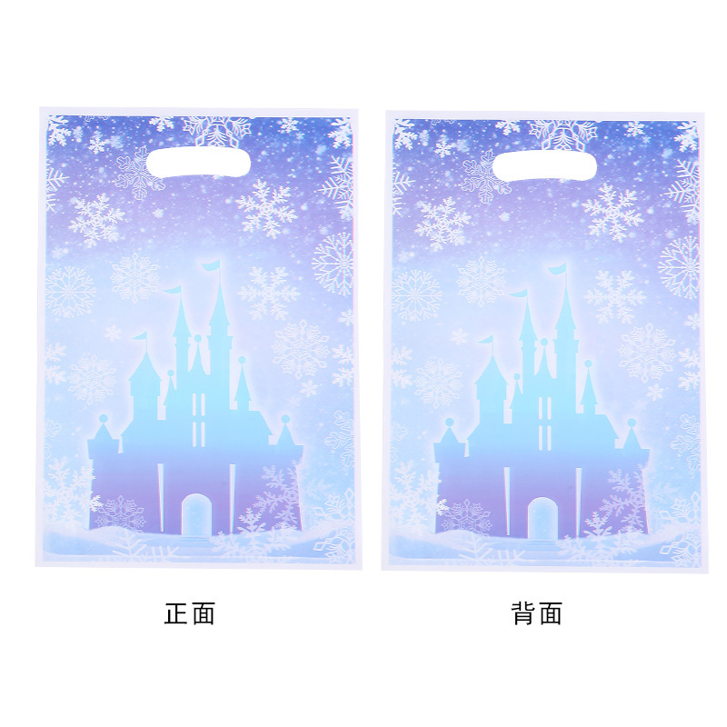 原创城堡彩印糖果手提袋节日派对回礼袋圣诞雪花图案珠光膜礼品袋|undefined