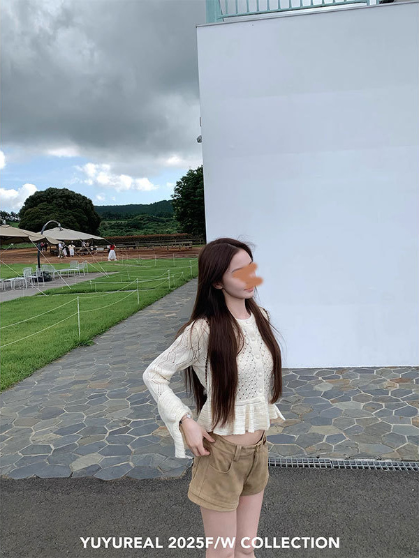 YUYUREAL 私服 镂空钩花荷叶边羊驼毛针织开衫|undefined