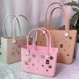 跨境新款沙滩袋装饰DIY黑白领结格纹小熊套装鞋花鞋扣可拆卸配饰