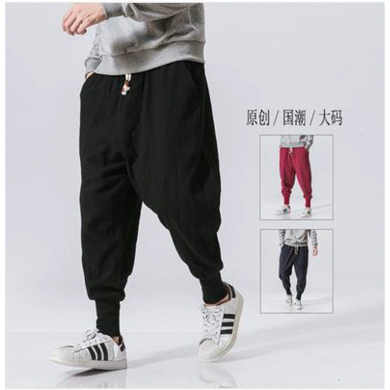 Трансграничный temu взрывные мужские хлопчатобумажные шаровары Китайский стиль большой размер повседневные брюки свободные льняные брюки прилив