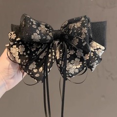 女性用の黒のレトロな大きなリボンヘアピン、エレガントでファッショナブルなヘアピン、スプリングクリップ、後頭部トップクリップ