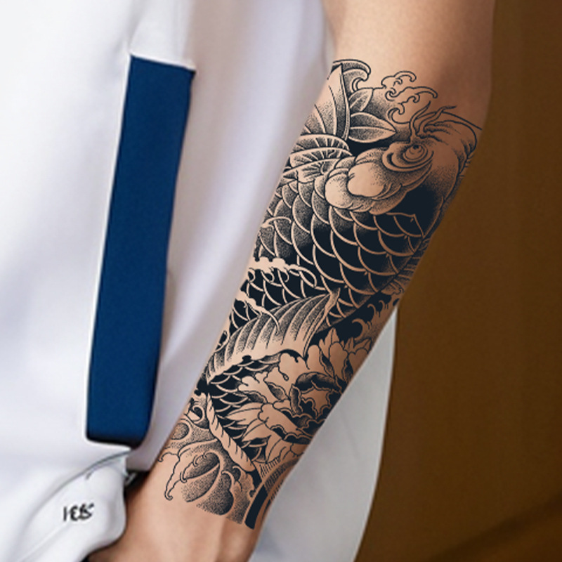 Jugo de tatuaje a base de hierbas pegatinas semi-permanente lavable impermeable no reflectante japonés antiguo tradicional flor de cerezo brazo koi peces para hombres