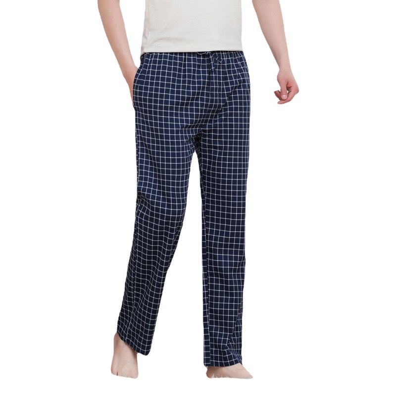 Pantalones de pijama delgados de primavera y verano para hombres Algodón puro más tamaño suelto cómodo aire acondicionado transpirable pantalones para el hogar Comercio exterior nuevo Amazon