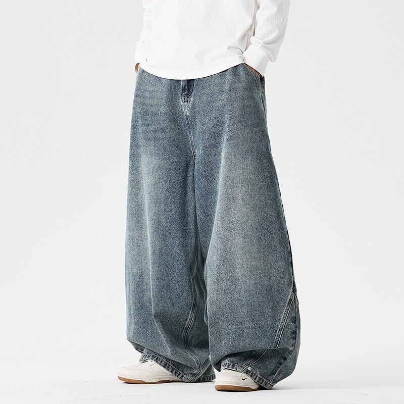 2026 Summer Large Size Loose Japanese-Style Hong Kong Fashion Jeans Trendy American Washed Casual Wide-Leg Pants High Street Couple Men's Pants 2026 Summer Large Size Loose Japanese-Style Hong Kong Fashion Jeans Trendy American Washed Casual Wide-Leg Pants High Street Couple Men's Pants