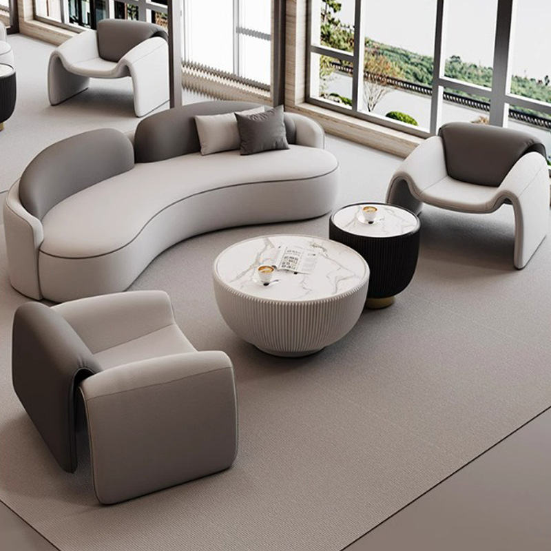 Simple Light Luxury Lounge Technology Cloth Sofa Designer Creative Curved Reception Sofa Coffee Table Combination