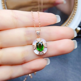 New natural diopside pendant S925 silver inlaid main stone 6*8mm Joker net red explosions women's jewelry wholesale