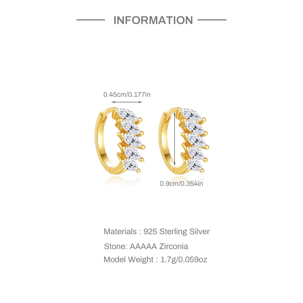925 Sterling Silver Ear Needle Material Zircon Inlay Material 1 Pair 925 Sterling Silver U Shape Zircon Hoop Earrings