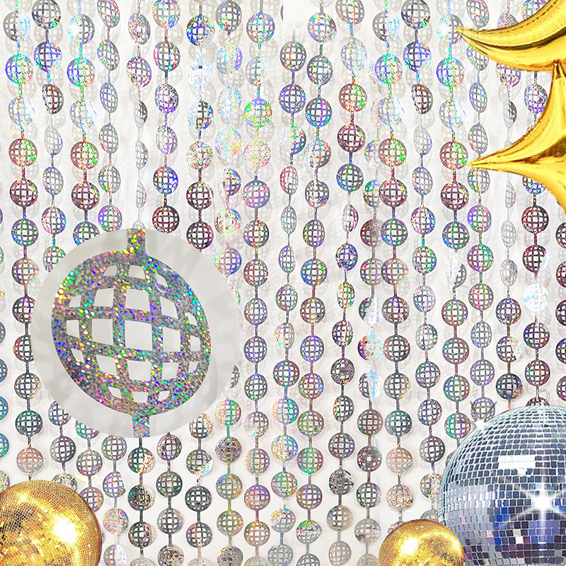 Decoración de fiesta láser discoteca bola cortina de seda de lluvia decoración de fiesta de cumpleaños cortina de seda de lluvia láser tierra