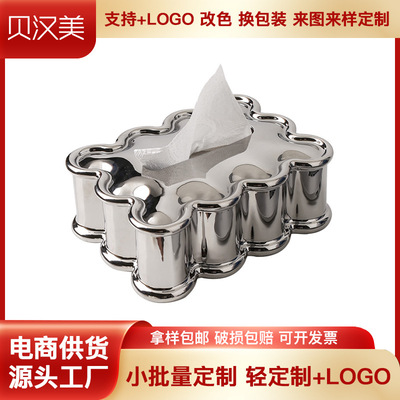 创意简约陶瓷纸巾盒定制加工轻奢风家居客厅茶几抽纸盒装饰品摆件|ms