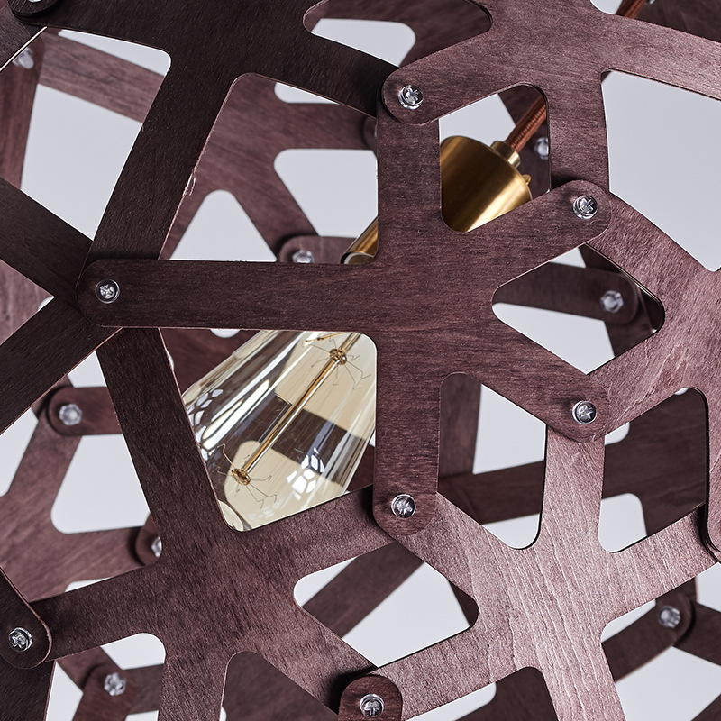 Araña de madera jaula de pájaros de estilo japonés lámpara de restaurante de madera maciza lámpara de escalera dúplex de nogal negro B & B Hotel olla caliente restaurante iluminación