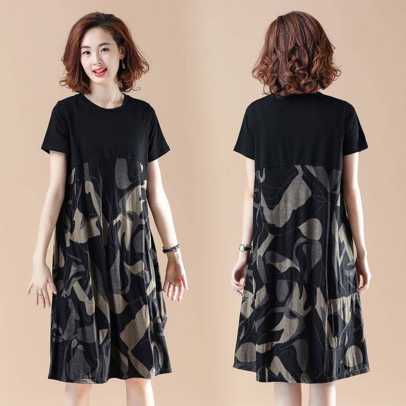 Mother's plus size 100.00kg Mid-length dress Women's Summer chubby girl Loose Slimming Printed Short-sleeved A- line Dress for Women Mother's plus size 100.00kg Mid-length dress Women's Summer chubby girl Loose Slimming Printed Short-sleeved A- line Dress for Women